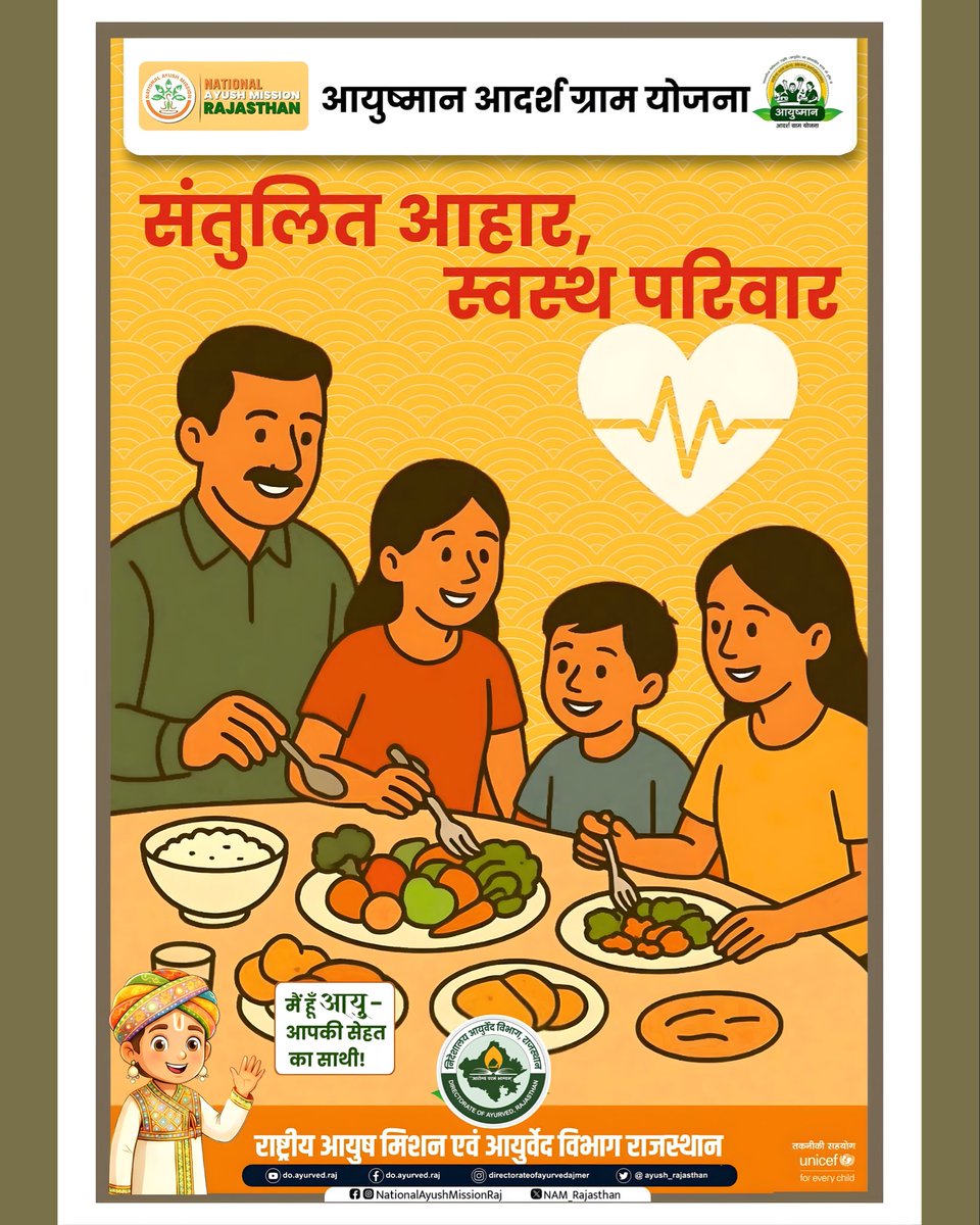 NAM_Rajasthan's tweet image. संतुलित आहार अपनाएं, स्वस्थ परिवार बनाएं 
हर दिन पोषण से भरपूर भोजन, बेहतर जीवन की पहचान।

#BalancedDiet #HealthyFamily #Ayurveda #NAMRajasthan

@BhajanlalBjp @DrPremBairwa