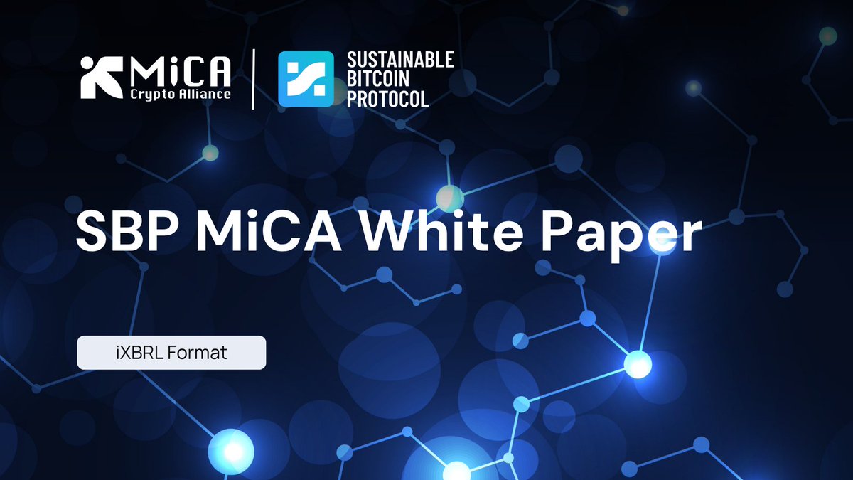MiCA_Alliance's tweet photo. 📜 The MiCA Crypto Alliance is pleased to have prepared the $SBP MiCA White Paper in collaboration with Sustainable Bitcoin Protocol

$SBP is a crypto-asset designed as a tokenised environmental commodity linked to verified clean energy use in Bitcoin mining. The white paper supports admission to trading in Ireland and has been notified to the Central Bank of Ireland, with intended listing on approved venues and platforms.

Key elements include:

✔️ Classification as a crypto-asset other than an asset-referenced token or e-money token (OTHR) under MiCA Title II 
✔️ Tokenised environmental commodity representing verified renewable energy use or financing associated with Bitcoin mining 
✔️ Supply linked to verified environmental impact through clean-energy mining and energy attribute certificates, aligned with Bitcoin’s 21 million supply reference 
✔️ ERC-20 implementation on Base, enabling transferability across wallets, decentralised applications, and trading venues 
✔️ Sustainability disclosures aligned with Commission Delegated Regulation (EU) 2025/422 using the Alliance’s standardised methodology

As part of this collaboration, @SustainableBTC has joined the MiCA Crypto Alliance as a member.

🔗 Access the white paper: https://t.co/jyNsplz36G

📖 Read the full announcement: https://t.co/NrLRhI9Eee

#MiCA #CryptoRegulation #DigitalAssets #ESG #Sustainability #Bitcoin