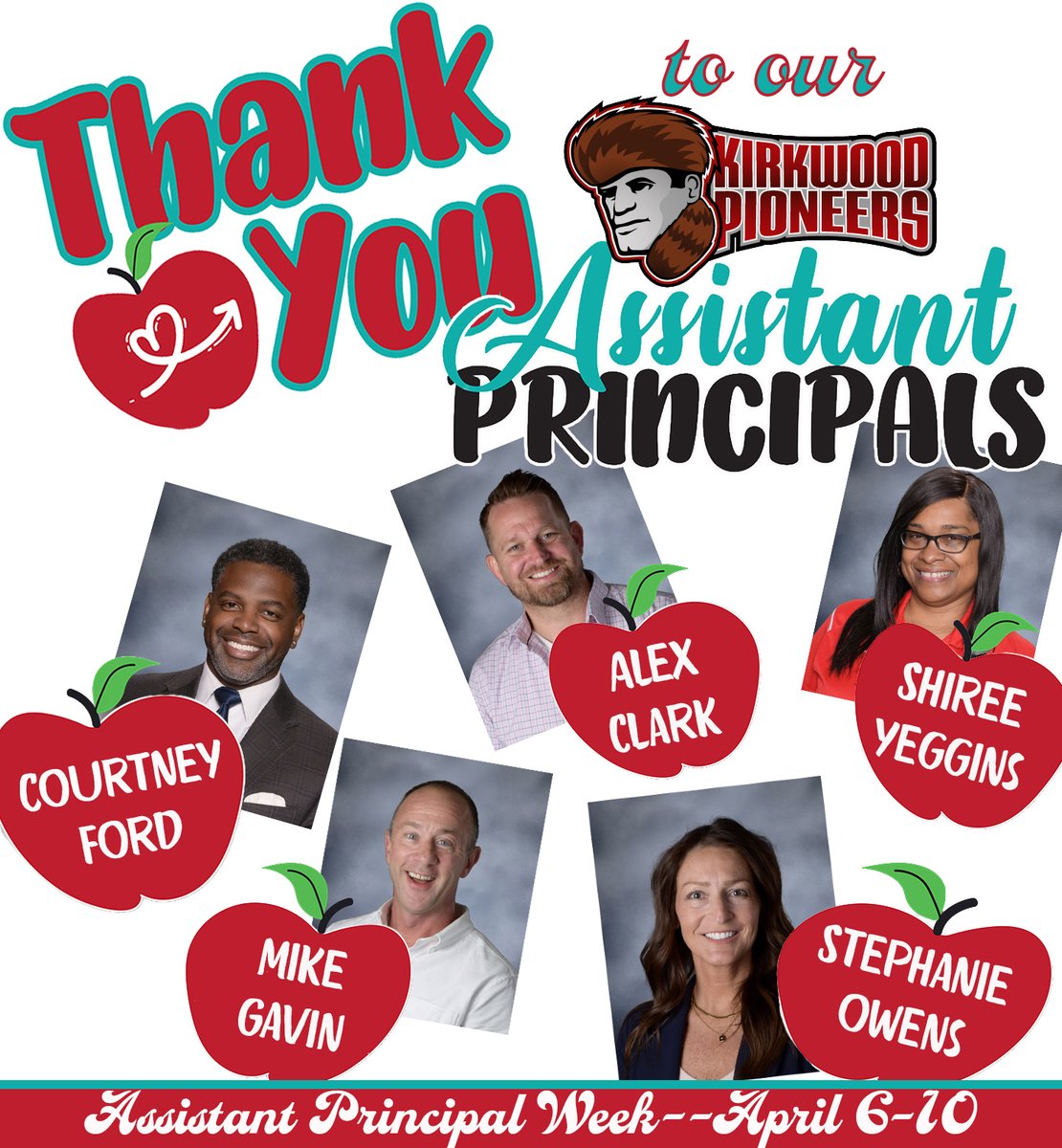 KirkwoodHS's tweet photo. It's Assistant Principal Week! KHS has great assistant principals guiding their students each and every day and we are all grateful for that--thanks to each of them for everything that they do! https://t.co/B9SU1hkfLY