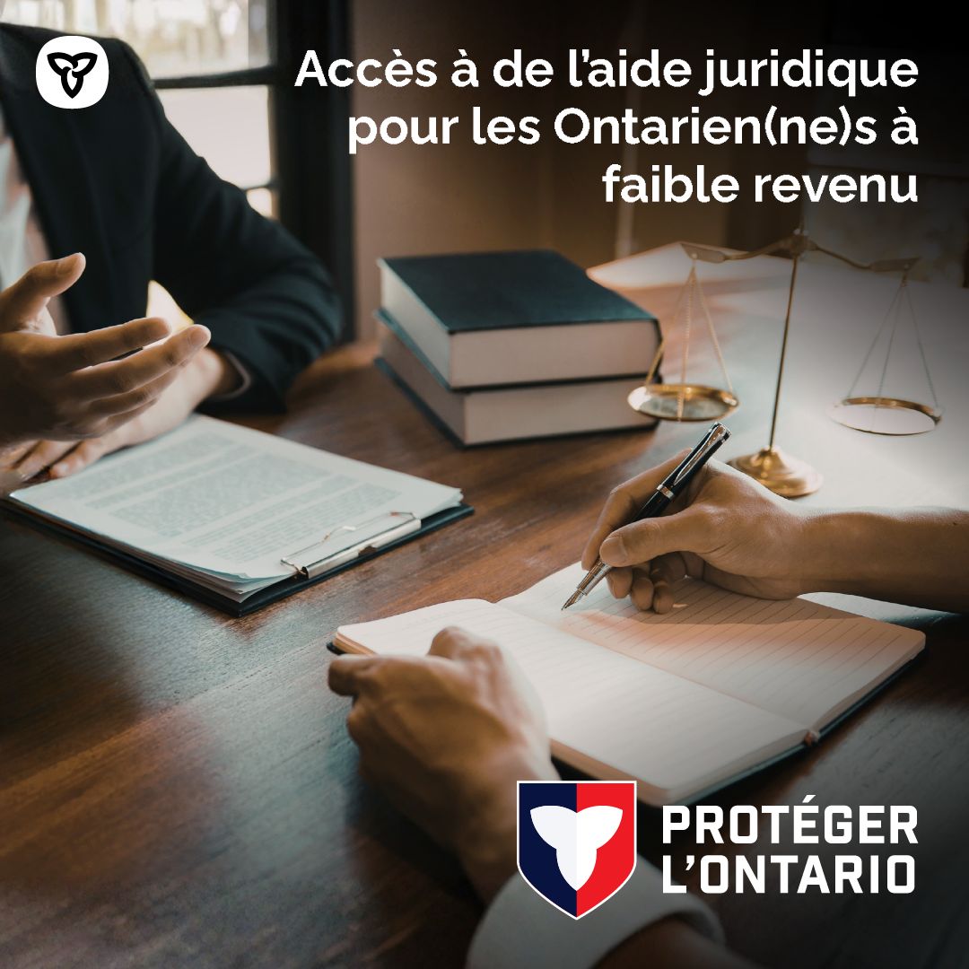 Si vous ne pouvez pas vous permettre un avocat, Aide juridique Ontario peut vous aider.

<a href="/AidejuridiqueON/">AidejuridiqueOntario</a> fournit de l’aide en anglais et français aux personnes à faible revenu.

Info : tél. 1 800 668-8258 ou site Web 🔗: legalaid.on.ca.