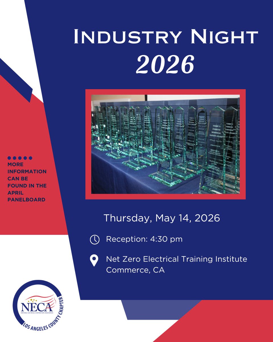 losangelesneca's tweet image. Join us as we celebrate excellence in the electrical industry ⚡️

#NECA #IBEW11 #ElectricalIndustry #ConstructionExcellence #SafetyFirst #WeAreNECA