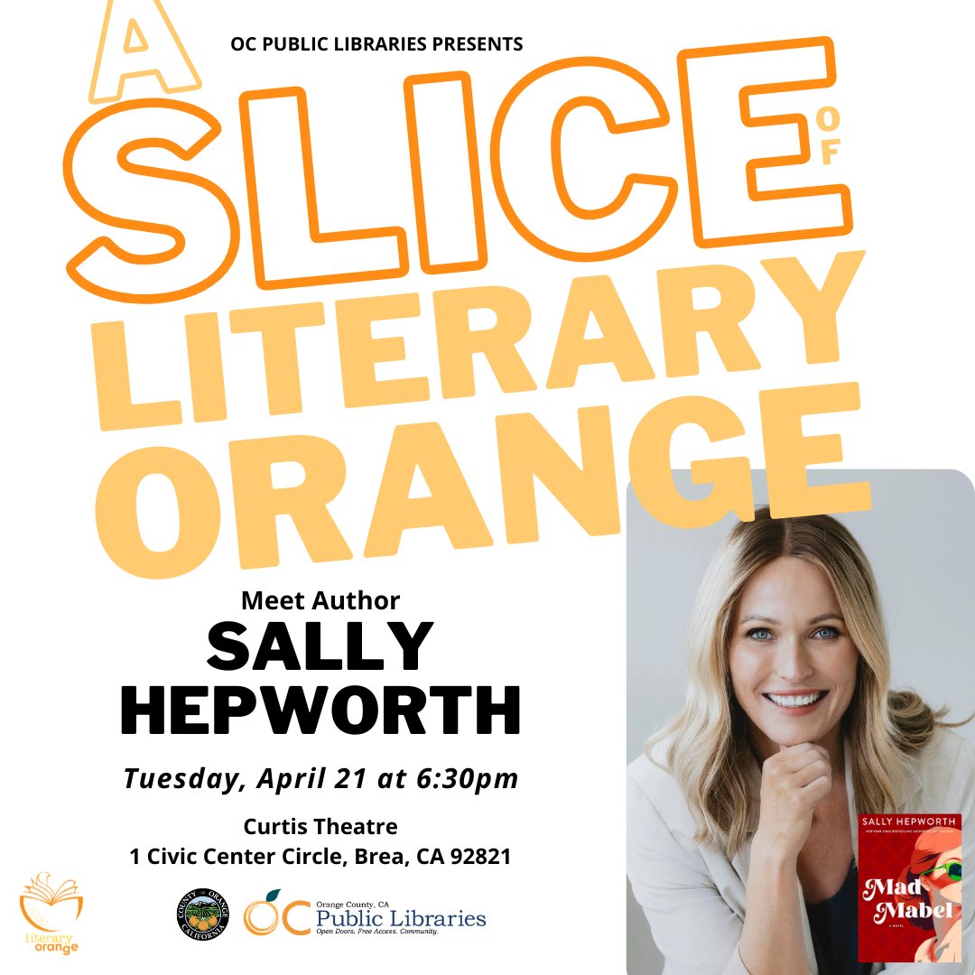 ocpublib's tweet image. Meet Author Sally Hepworth
Tuesday, April 21, 2026 at 6:30pm
Curtis Theatre
For more information: bit.ly/4kCWGIf
#OCPL #OCPublicLibraries #OrangeCounty #ASliceofLiteraryOrange #LiteraryOrange #authortalk