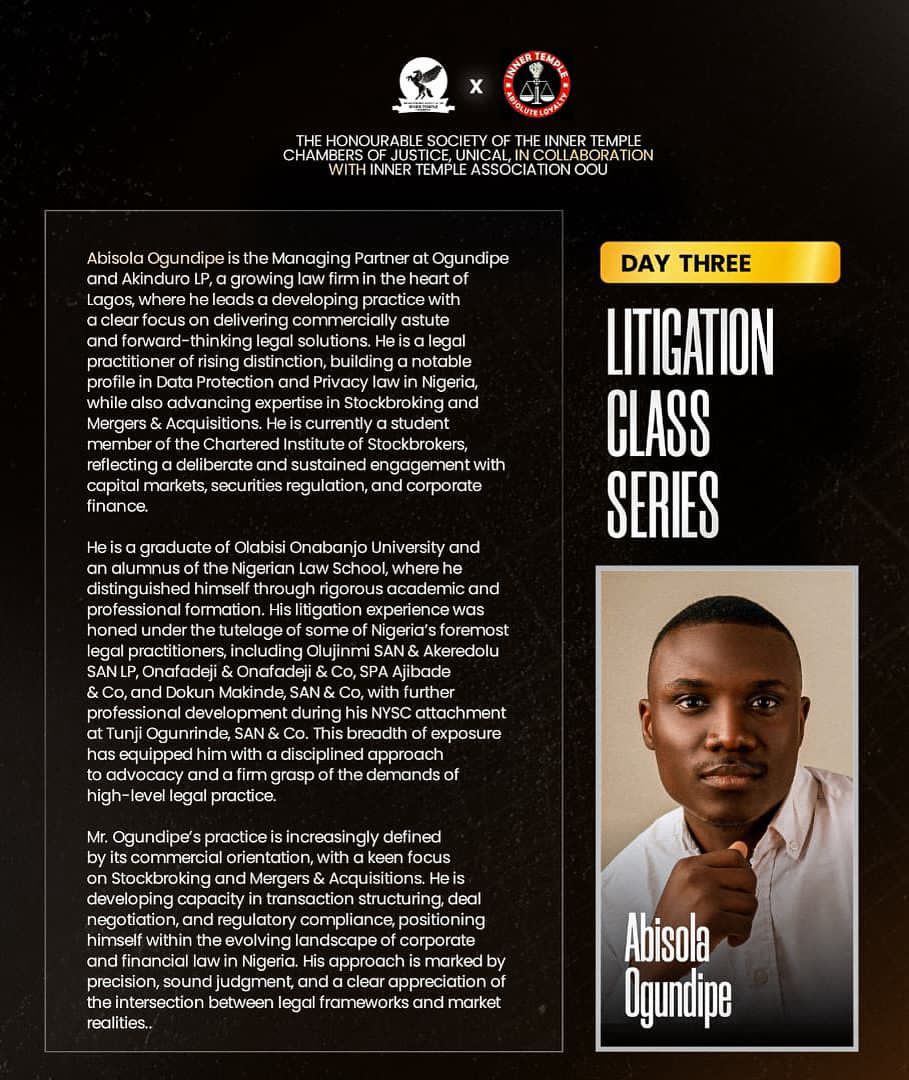 OandALP's tweet photo. Join Bisola Ogundipe and the Inner Temple Associations of UNICAL and OOU for a litigation class today.

Link available below
https://t.co/3yvffycH72

@hikmah_abisola @innertemple_oou @InnertempleUcc https://t.co/tyxf7aeWRR