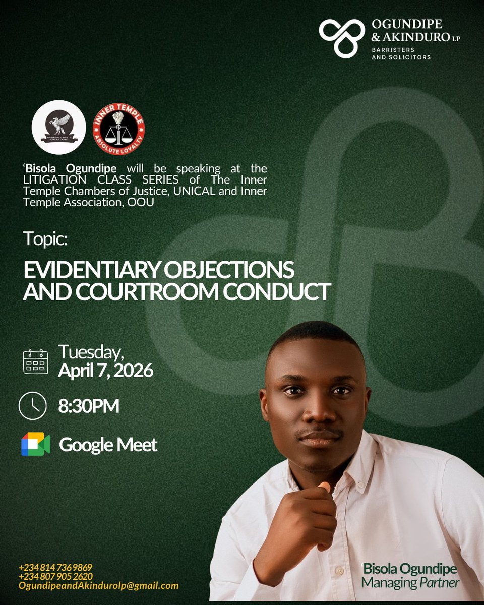 OandALP's tweet photo. Join Bisola Ogundipe and the Inner Temple Associations of UNICAL and OOU for a litigation class today.

Link available below
https://t.co/3yvffycH72

@hikmah_abisola @innertemple_oou @InnertempleUcc https://t.co/tyxf7aeWRR