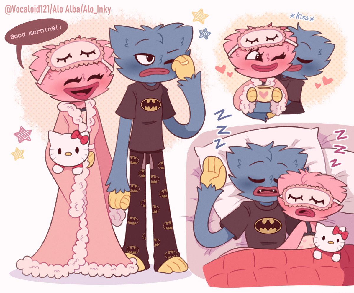 alo_inky's tweet image. Our lovebirds during the mornings 💙🩷✨☕

(I based it on an image from Pinterest)
#poppyplaytimechapter5 #poppyplaytime #huggywuggy #kissymissy