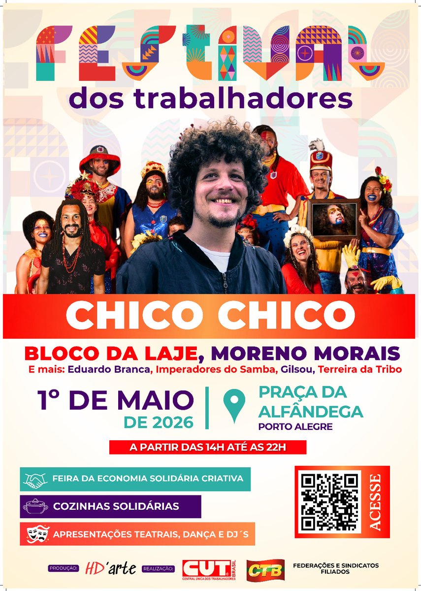 SinproRS's tweet image. Tá chegando o maior 1º de Maio da história!
Em Porto Alegre, o Festival dos Trabalhadores e das Trabalhadoras já tem artistas confirmados e vem muita coisa boa por aí!  Música, cultura e luta no mesmo palco.  #1DeMaio #FestivalDosTrabalhadores #CUTRS #SinproRS