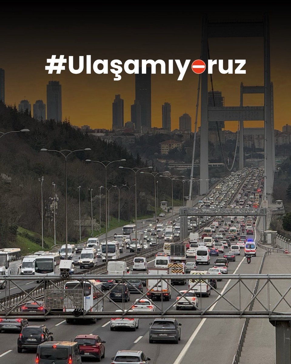 Sabah 6:30’da evden çıkıyorum, mesaim 9’da. 2.5 saatim yollarda çürüyor. Çalışmaya değil, hayatta kalmaya çalışıyoruz resmen. İşimize #Ulaşamıyoruz.