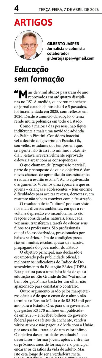 Jornal "Bom Dia*, de Erechim <a href="/claufetter/">ClauFe</a> <a href="/ennifigueiredo/">Enni Figueiredo</a> <a href="/eguibaldasso/">Egui Baldasso</a> <a href="/rigotto/">Germano Rigotto</a> <a href="/blogdayeda/">Yeda Crusius</a> <a href="/JoseIvoSartori/">José Ivo Sartori</a> <a href="/monicalealPP/">Mônica Leal</a>