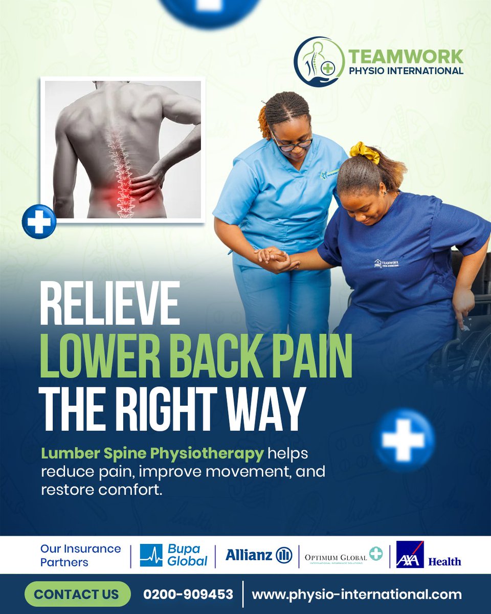 PhysioTeamwork's tweet photo. Lower back pain shouldn’t hold you back.
With the right care, you can move better, feel stronger, and live pain-free.
Let’s help you get back to comfort.

#TeamworkPhysio #BackPainRelief #Physiotherapy #MoveBetter #PainFreeLiving #KampalaHealth https://t.co/M3TEZLPZ88