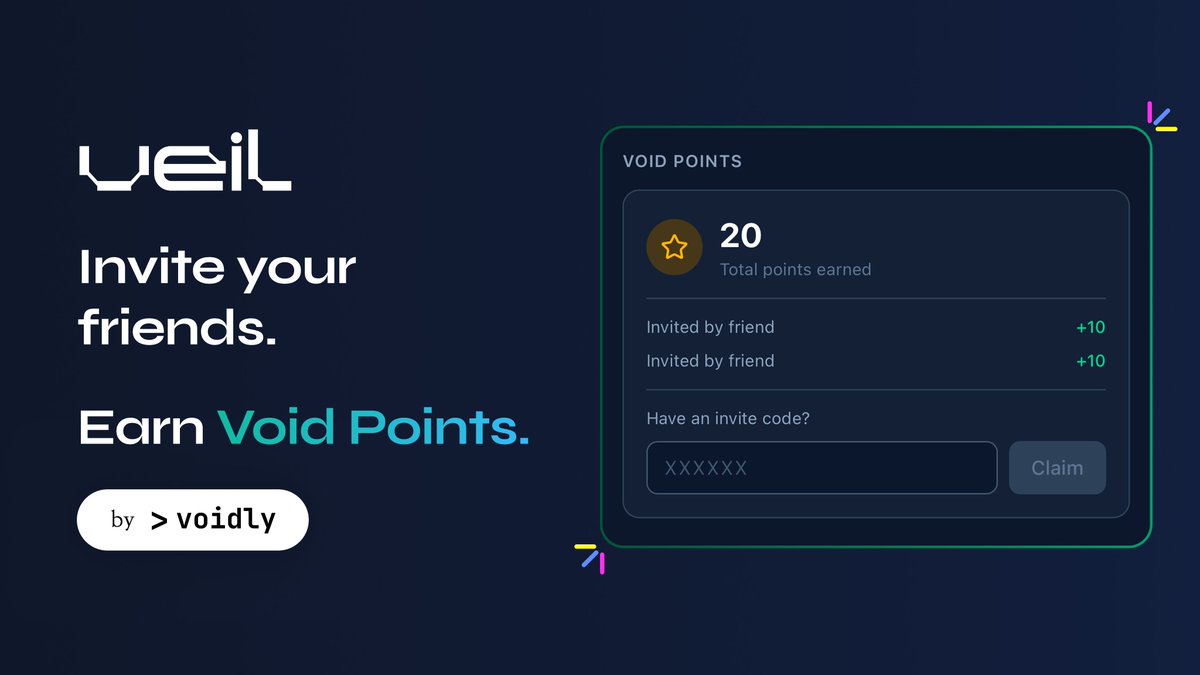 Its time to start earning Void Points. Invite your friends to Veil to each earn 10 Void Points.

Track your invites on the "Settings" menu in the Veil App after adding it to your home screen! 🎊