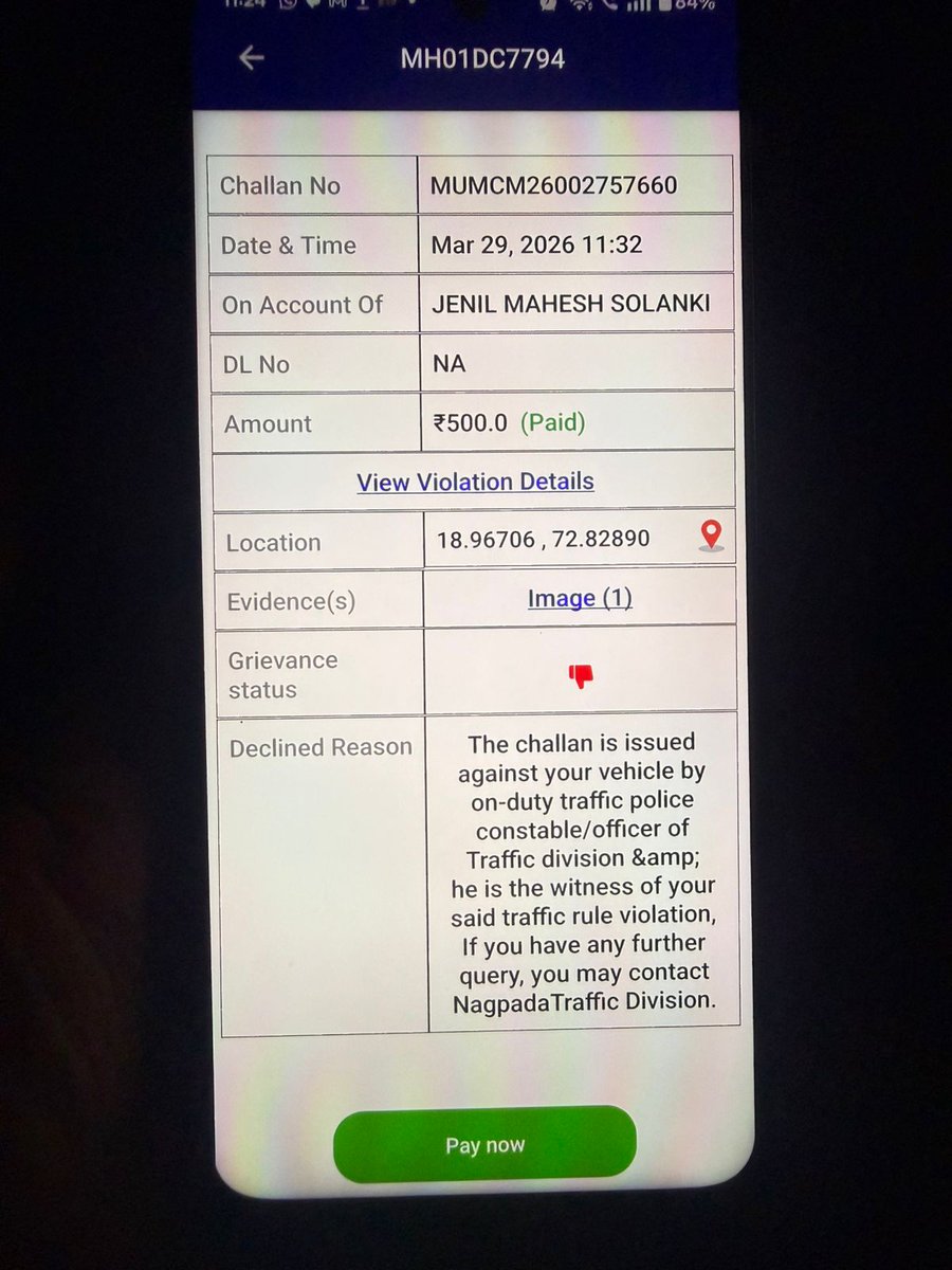 jackjenil's tweet photo. @MTPHereToHelp @CPMumbaiPolice I have been issued wrong challan with someone else's vehical and someone else vehical number. challan is with one photo in which number is not visible. I had filed Grevience but it got declined. My vehicle was parked in the parking lot. Wrong claim https://t.co/D7rk8MUsfp