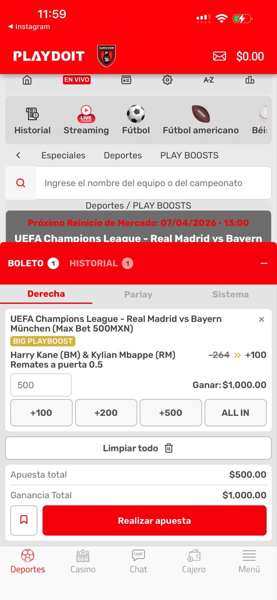 CTLoj's tweet photo. Como ven ese? Si sale? #Apuestas #Playdoit #championsleague https://t.co/7Ha0RfoFAY