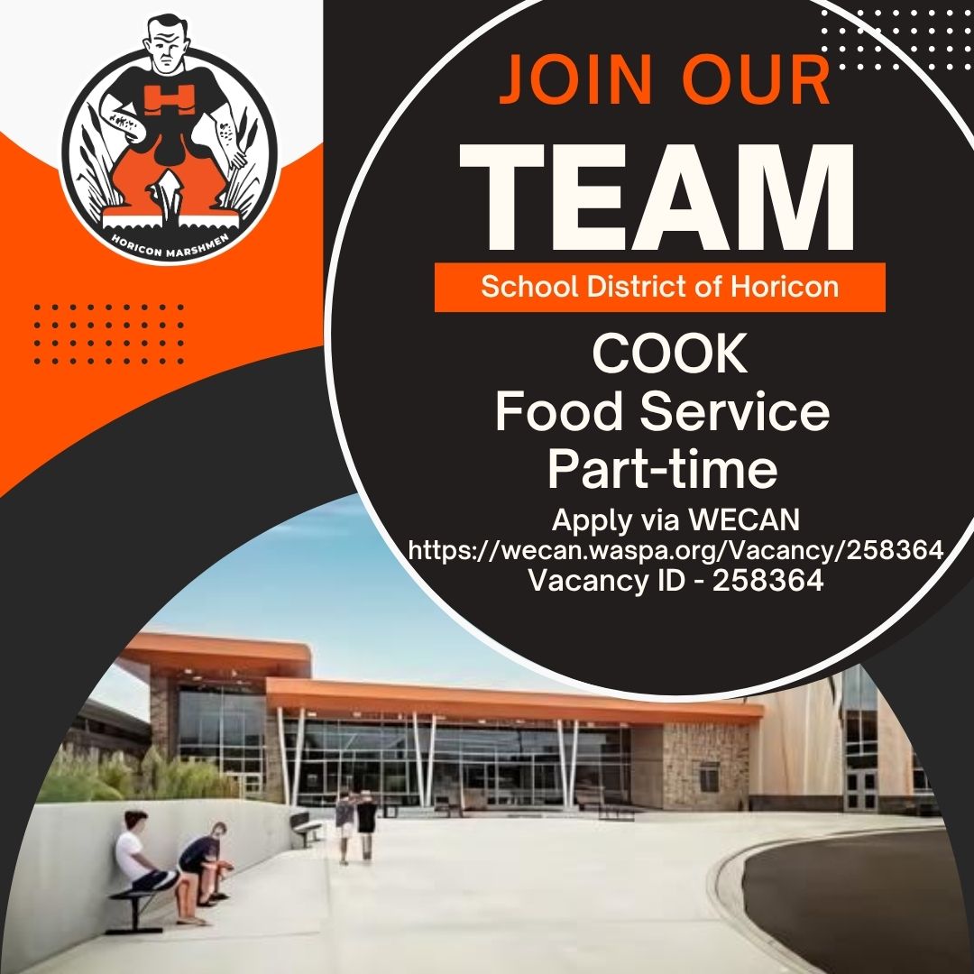 GoMarshmen's tweet photo. 🧡🖤 We’re hiring! Join the Horicon Marshmen team as a part-time Cook 👩‍🍳👨‍🍳

Great hours, awesome team, and a chance to make a difference for our students every day! 🍎

👉 Apply on WECAN (Vacancy ID: 258364) https://t.co/ZfKrfj3njD