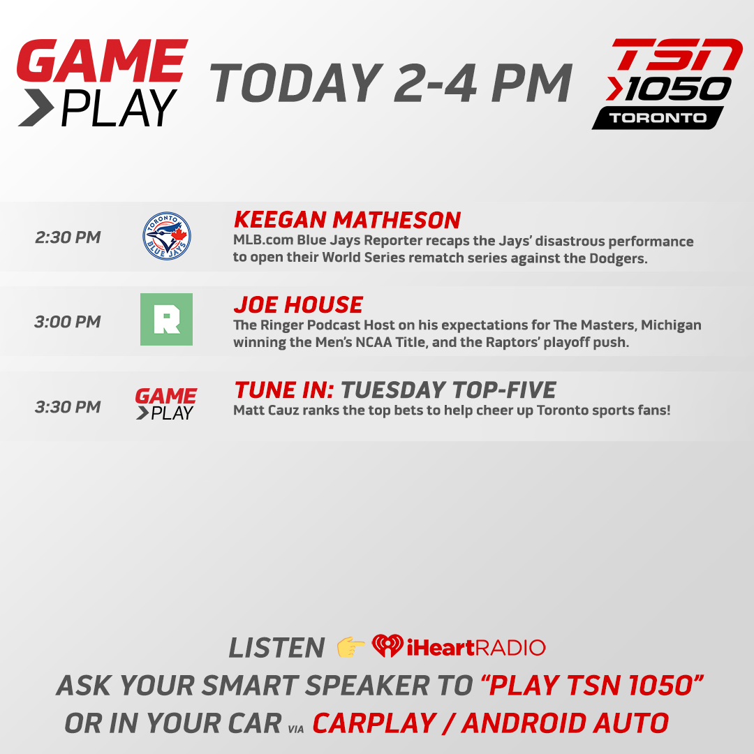 TSN1050Radio's tweet image. Coming up on #GamePlay, @mcauz56 will be joined by @KeeganMatheson and @HousefromDC!

Listen from 2-4pm on your home speakers, @TSN_Sports App, @iHeartRadioCA App or iheart.com/live/tsn-1050-…!