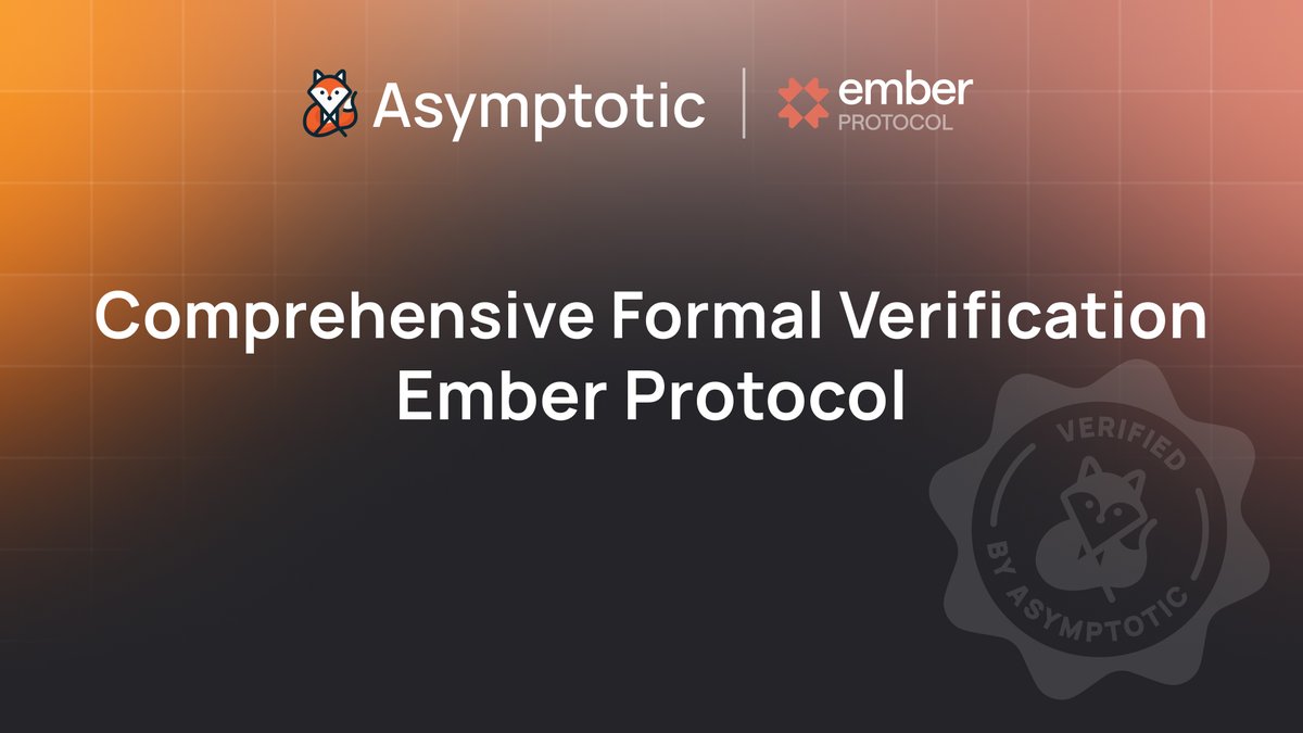AsymptoticTech's tweet photo. Comprehensive Formal Verification of @EmberProtocol on @SuiNetwork -- heads up to @suidevelopers

We proved 104 specifications covering vault accounting, rate safety, fee mechanics, access control, oracle integrity, FIFO queue operations, and fixed-point arithmetic across single-asset and multi-collateral vaults.

We formally verified Ember's core vault system and, as part of our security partnership, we will continue hardening the protocol.

Details and report below.