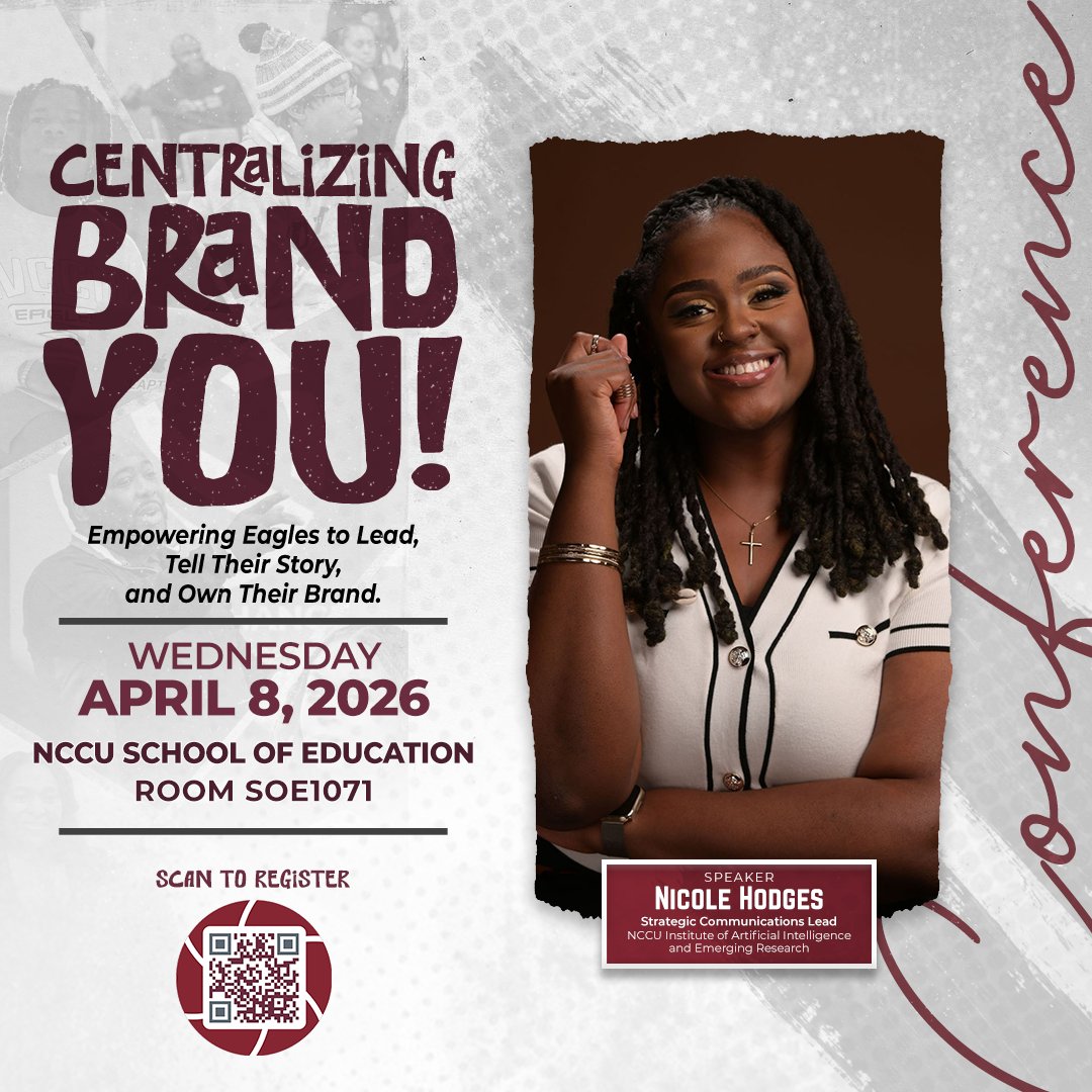 NCCULife's tweet photo. Final call.

The last #CBY26 session is TOMORROW featuring Nicole Hodges.

Build your brand. Own your story. Finish strong.

📍 NCCU SOE 1071

#NCCULife #EaglePride https://t.co/YB2nf1ahmJ