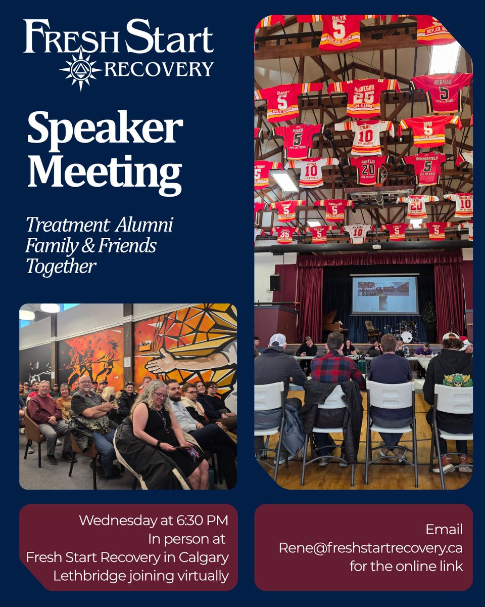 FreshStartRC's tweet image. There’s something different about hearing it from someone who’s lived it.

Speaker Meeting tomorrow, 6:30 PM.

Phillip J and Rothna P sharing what life after treatment can look like.
Email Rene@freshstartrecovery.ca for the online link.
#FreshStart #Recover #TogetherWithoutEnd