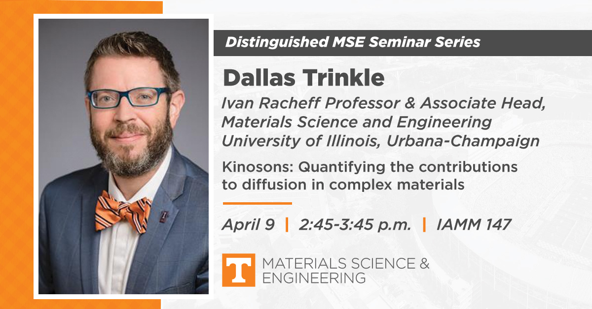 UT_MSE's tweet photo. Dallas Trinkle, Ivan Racheff Professor and Associate Head of the Materials Science and Engineering department at the University of Illinois, Urbana-Champaign, will be on campus for a discussion on calculating kinosons. Get the details below ⬇️ 

🔗 https://t.co/FS6opSZs7Q https://t.co/s0fCsdk2TS