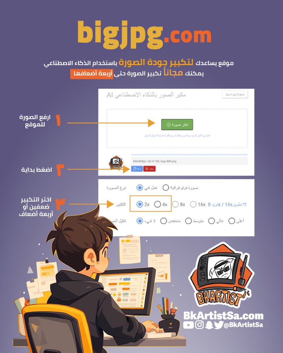 تقدر تكبر جودة الصور مجاناً حتى أربعة أضعاف الصورة
من خلال الموقع
 bigjpg.com