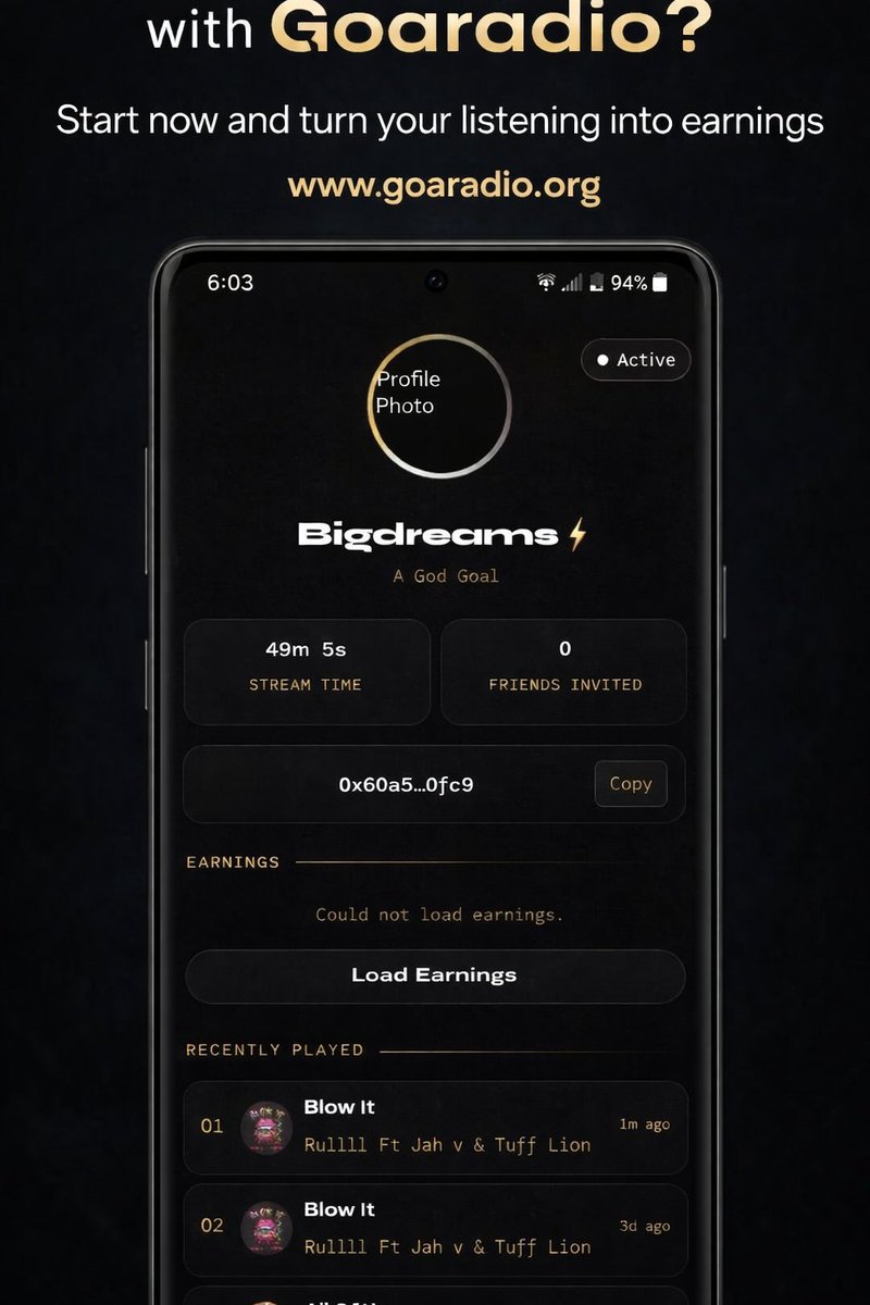 BigdreamsAnnue's tweet photo. Are you streaming with yet? 🎧⚡
Turn your listening time into real value. Discover new sounds, support unheard voices, and earn while you stream.
Start now 👉 https://t.co/fDO0p6s0Ew
#Goaradio #Listen2Earn #MusicStreaming #Web3 #SupportArtists https://t.co/fsiHbpxPBO