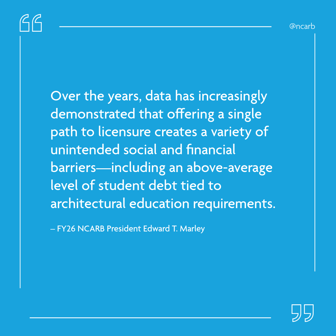 In a recent interview with Retrofit Magazine, NCARB 2025-2026 President Edward T. Marley explained how Pathways to Practice will impact licensed professionals who already are practicing architecture. 
🔗bit.ly/4tw7j3F #Architecture #NCARB