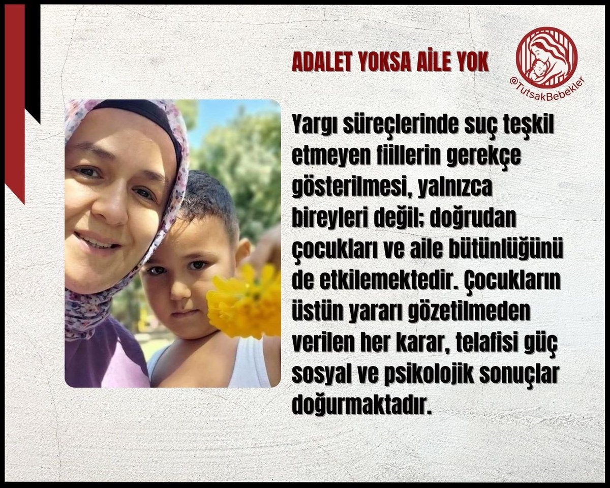 Gemereklibrahim's tweet photo. AnneBabasız Çocuklar

Adaletin olduğu yerde bir tane masum hapsedilmez,
Hukuki uygulamalar içinde hapishanede 
ne yaşlı 
ne bebek 
ne hasta tutuklu kalır

Adalet gelmeden de bu ülkenin burnu pislikten çıkmaz https://t.co/4ctXHPClnf