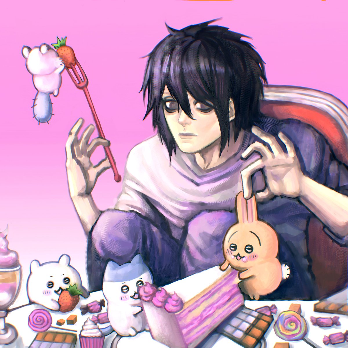 mutnichel's tweet photo. Chiikawa and death note collab 
#chiikawa #deathnote https://t.co/ERHFVrfBSj