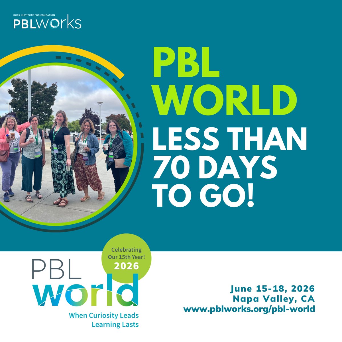 PBLWorks's tweet image. The countdown is on. Less than 70 days until PBL World!
Claim your spot today. Join one of the only conferences dedicated exclusively to PBL!

pblworks.org/pbl-world

#PBLWorld #ProjectBasedLearning #PBL #GoldStandardPBL #DeeperLearning