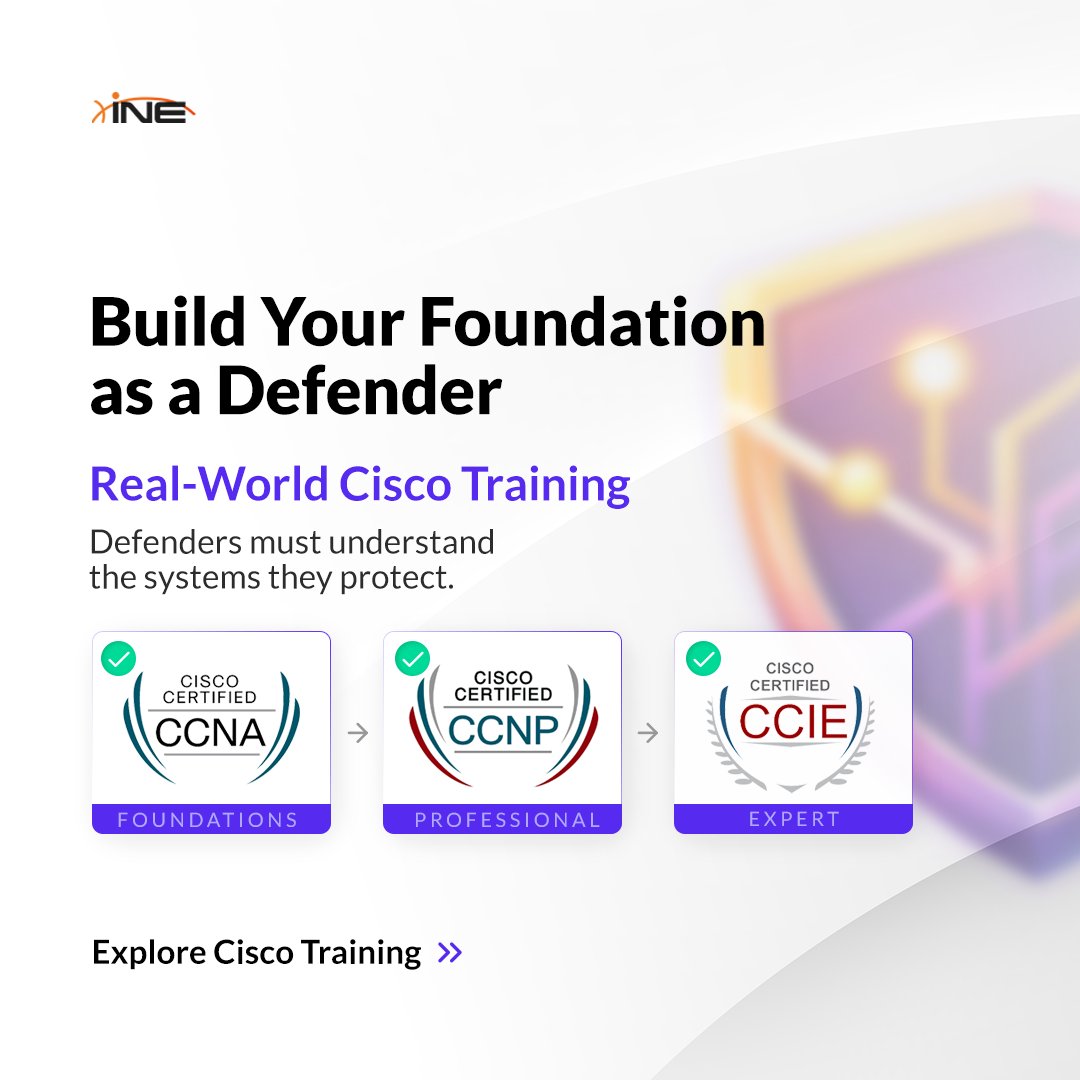 SecurityTube's tweet image. Modern defenders can’t rely on siloed skills.

Networking is foundational and Cisco training is one of the most recognized ways to build that expertise.

Available in INE Premium. Start building your foundation 👇
bit.ly/4mauyxG

#CyberSecurity #Networking #InfoSec