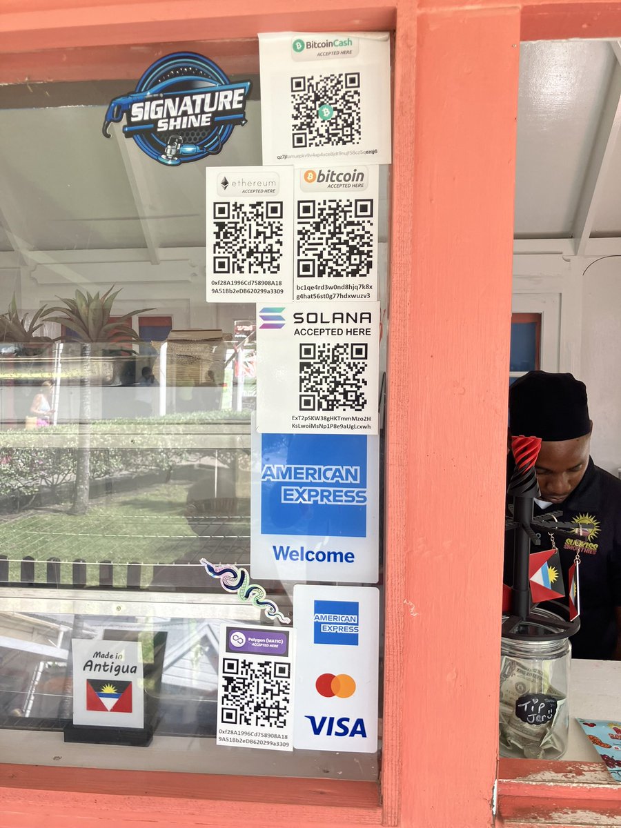 Jcastweet's tweet image. On holiday and couldn’t resist when this place showed up on a walk. 

Now using lightning for speed as didn’t know what it was before today. 

Being added to @btcmap and the first one on the map in Antigua.  

Window display will be getting altered on my next visit. 😂