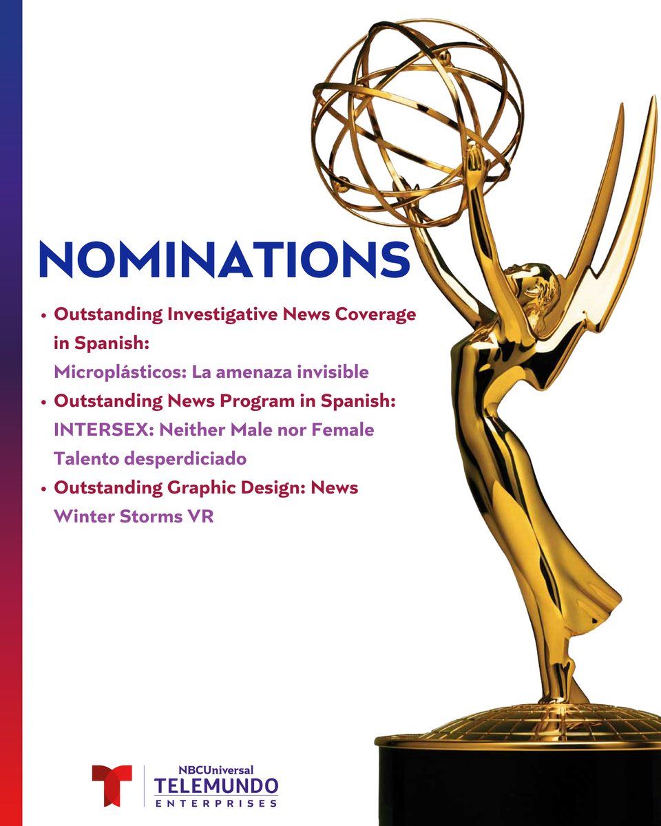 NBCUTelemundo's tweet photo. . @TelemundoNews’s 11 News & Documentary Emmy Award nominations reinforce its position as a leading voice in Spanish-language broadcast news.

Announced by @TheEmmys, this recognition reflects the strength of our journalism and a continued commitment to serving U.S. Latino communities. Ahora más que nunca, las cosas como son.

Congratulations to the entire team!