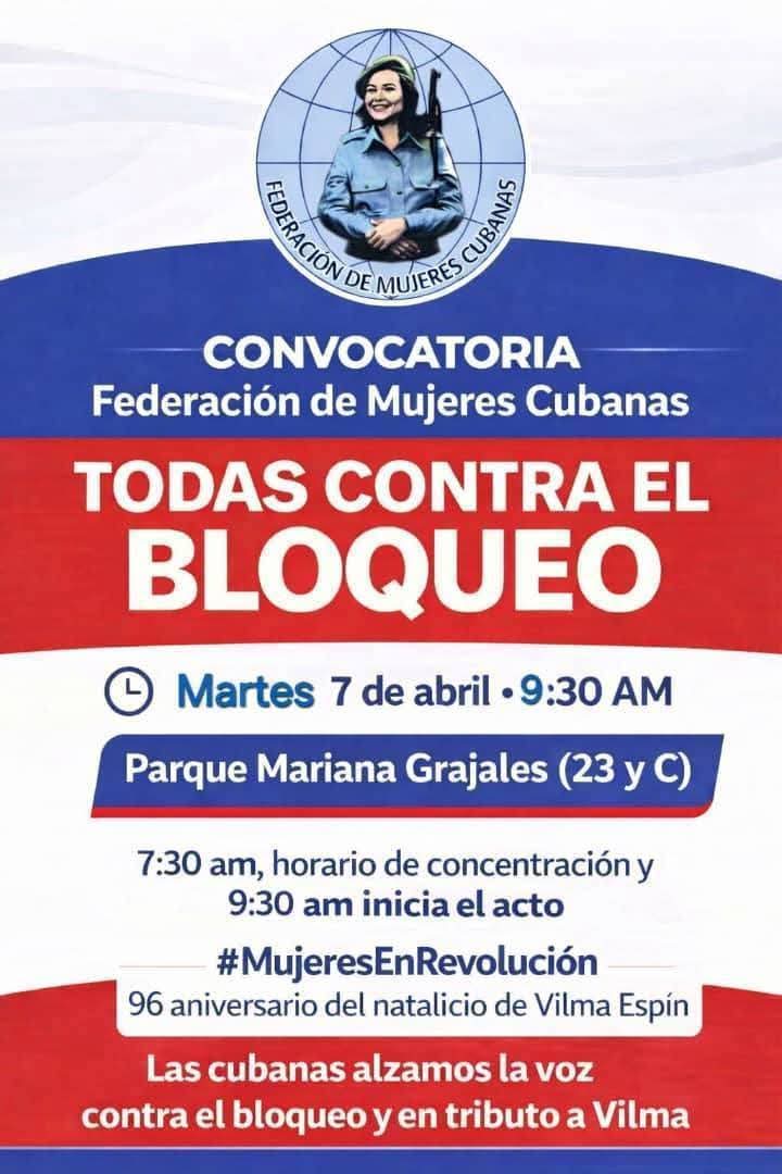 cuba_gea's tweet image. En #GEA #MujeresTransportistas ¡TODAS #ContraElBloqueo! 🇨🇺 👩🏻👩🏼👩🏽👩🏾👩🏿

Hoy nos unimos a la convocatoria de la FMC en el 96 aniversario del natalicio de Vilma Espín, alzando nuestra voz una vez más por el fin del bloqueo. 

#TransporteCuba #TransporteAutomotor 
@MitransCuba