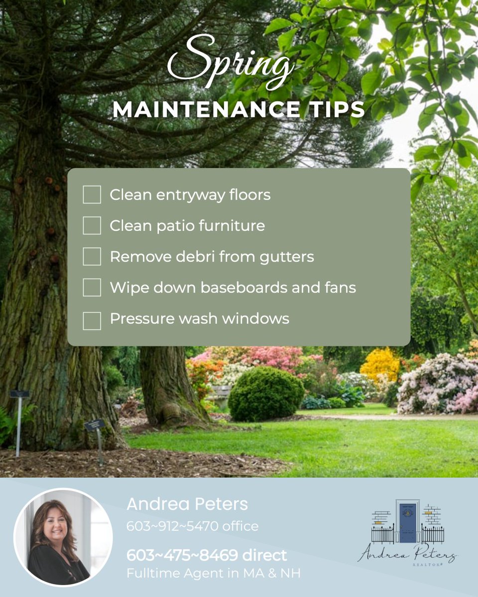 Andrea_Realtor1's tweet image. Spring is in full bloom 🌸—the perfect time to give your home some TLC!

A little seasonal maintenance = a fresher, cleaner, happier space 🌿✨

Are you an early bird or last-minute spring cleaner? 🧼

#springcleaning #springchecklist #andreapetersbuyersagent