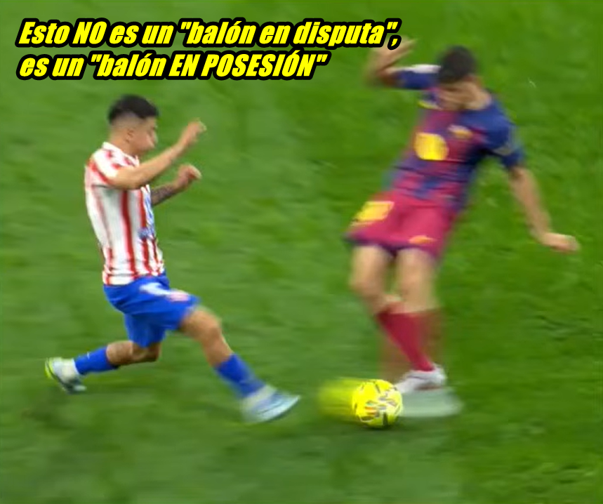 Tiempo de Régimen del <a href="/CTARFEF/">CTA</a> <a href="/rfef/">RFEF</a> demuestra que el fútbol del régimen franquista es lo que es. Dice que "lo de Gerard Martin tuvo que ser roja porque EL BALÓN ESTÁ EN DISPUTA"...🤣🤣🤣🤣 a pesar de que la imagen deja bien claro que ESTÁ EN POSESIÓN de Gerard Martín... 

1)