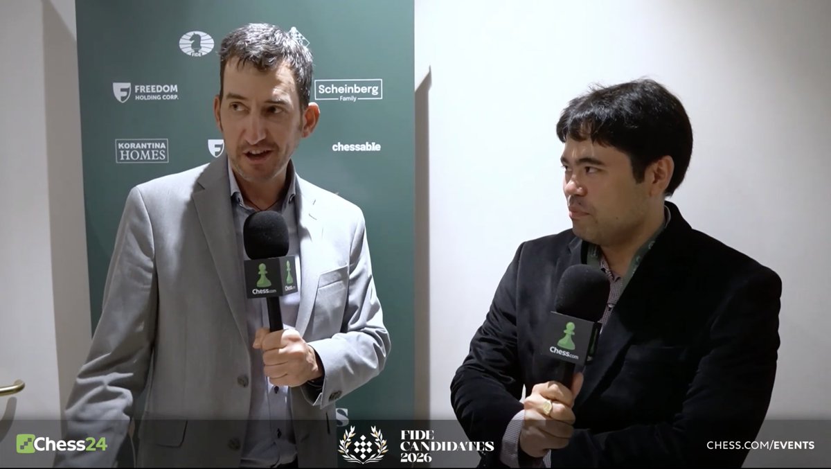 chess24com's tweet photo. Nakamura: "My internal clock and feeling for time is not as good as it once was... but certainly winning the game today will shut everyone up &amp; I hope they enjoy it, because there aren't going to be many events like this in the future!" 

#FIDECandidates https://t.co/939mjeUfaV