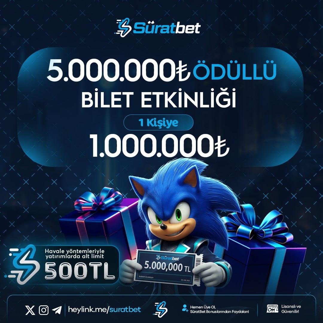 SuratBetTR's tweet photo. 🎯 HER AYIN ŞAMPİYONU SEN OLABİLİRSİN! 🎯

💰 5.000.000 TL ödül havuzunda #bonus fırsatları seni bekliyor

🔥 1.000.000 TL büyük ödül için yarış başlıyor

🏆 Büyük ödüllerle dolu bu heyecan #Süratbet farkıyla yaşanır!

Süratbet ailesine katıl! https://t.co/jWi5XNgzS5 https://t.co/Tq1xaIzcIM