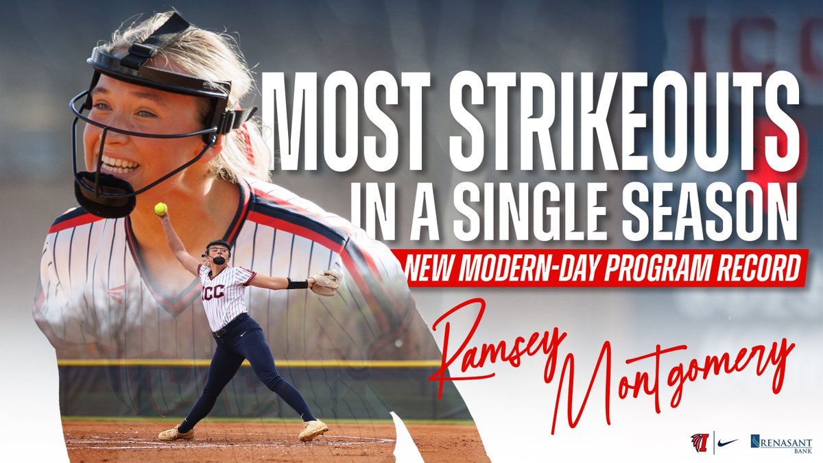 #ICCSB - Ramsey Montgomery struck out the side to become the program’s single-season strikeout leader, passing the previous mark of 168 strikeouts shared by Alyssa Clifft and Olivia Burns. #RollTribe