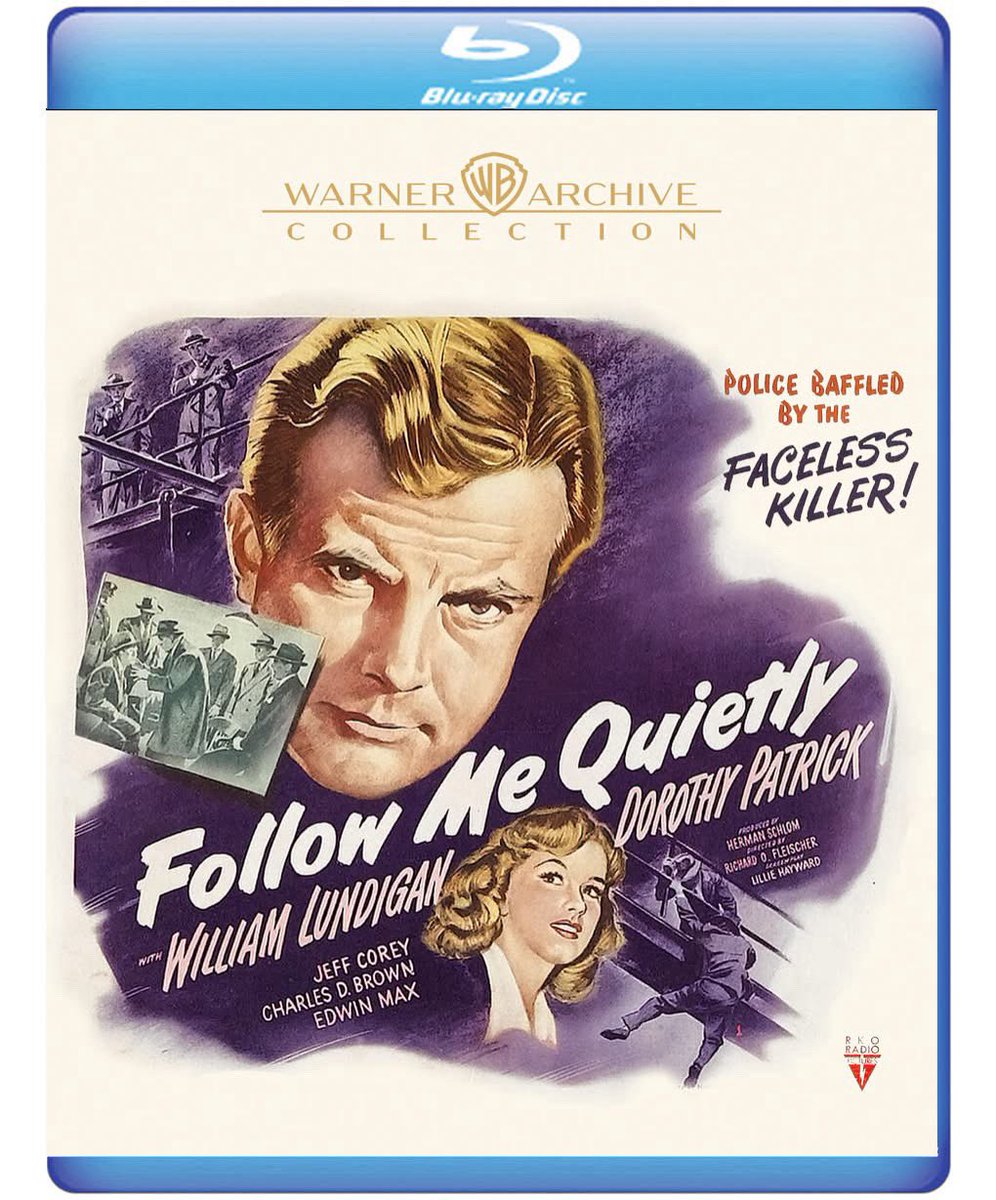 dawnofthediscs's tweet photo. COMING TO BLU-RAY FROM THE WARNER ARCHIVE COLLECTION ON MAY 26th!

NEW 2026 1080p HD master from a new 4K scan of the original nitrate camera negative!

FOLLOW ME QUIETLY (1949)
MSRP $24.98
Running Time: 59 Minutes
B&W
Aspect Ratio: 16x9 1.37:1 with side mattes
Audio: DTS-HD MA 2.0 MONO 
Subtitles: ENGLISH SDH
NOT RATED

Cast: William Lundigan, Dorothy Patrick, Jeff Corey

Directed by Richard Fleischer

SPECIAL FEATURES: Crime Does Not Pay shorts: DARK SHADOWS (1944) 
THE LAST INSTALLMENT (1945) and the original Theatrical Trailer.

“This is the film that, above all, increased by knowledge of the trade. I learned how to organize a film.” Director Richard Fleischer said about Follow Me Quietly. The filmmaker learned well: his subsequent career included the film noir gem The Narrow Margin, the family favorite 20,000 Leagues Under the Sea, and the Sci-Fi milestone Soylent Green. William Lundigan stars as a cop on the trail of an elusive serial killer who strikes when darkness and rain fall. Anthony Mann shares credit for the story, a tale similar to his work (uncredited) on the previous year’s He Walked By Night. Slip into the shadows (cinematography by The Body Snatcher’s Robert de Grasse creates a sinister mood). Embrace the night. Follow into classic noir!

#warnerbros #filmstagram #movienight #Bluray  #physicalmedia #MovieNight
#Horror #4K #HorrorCommunity #Bluray #FilmCommunity #4KBluray #4KUltraHD 
 #physicalmedia #FilmstaGram #physicalmediaforever #bluraycollector #bluraycollection #Horror #HorrorMovie #HorrorMovies #Film #Movie #Movie #Cinema #CinemaLovers #FilmTwitter #Cinephile #MovieBuff #NowWatching