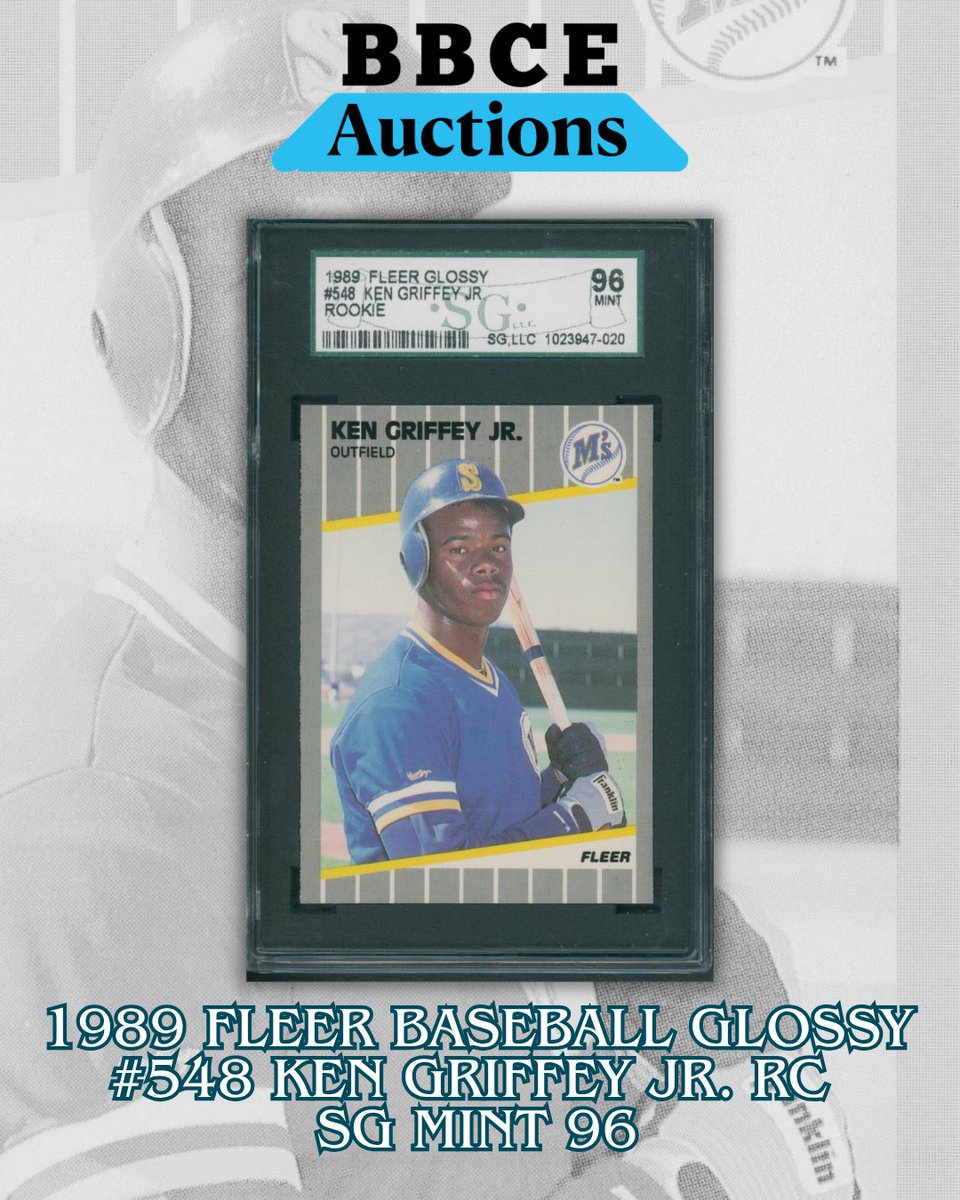 BBCExchange's tweet image. BBCE Spring Auction Lot #179

1989 Fleer Baseball Glossy #548 Ken Griffey Jr. RC SG MINT 96

Bid on this and so much more at bbceauctions.com

#bbceauctions
#sportscardauction
#cardcollecting
#auction