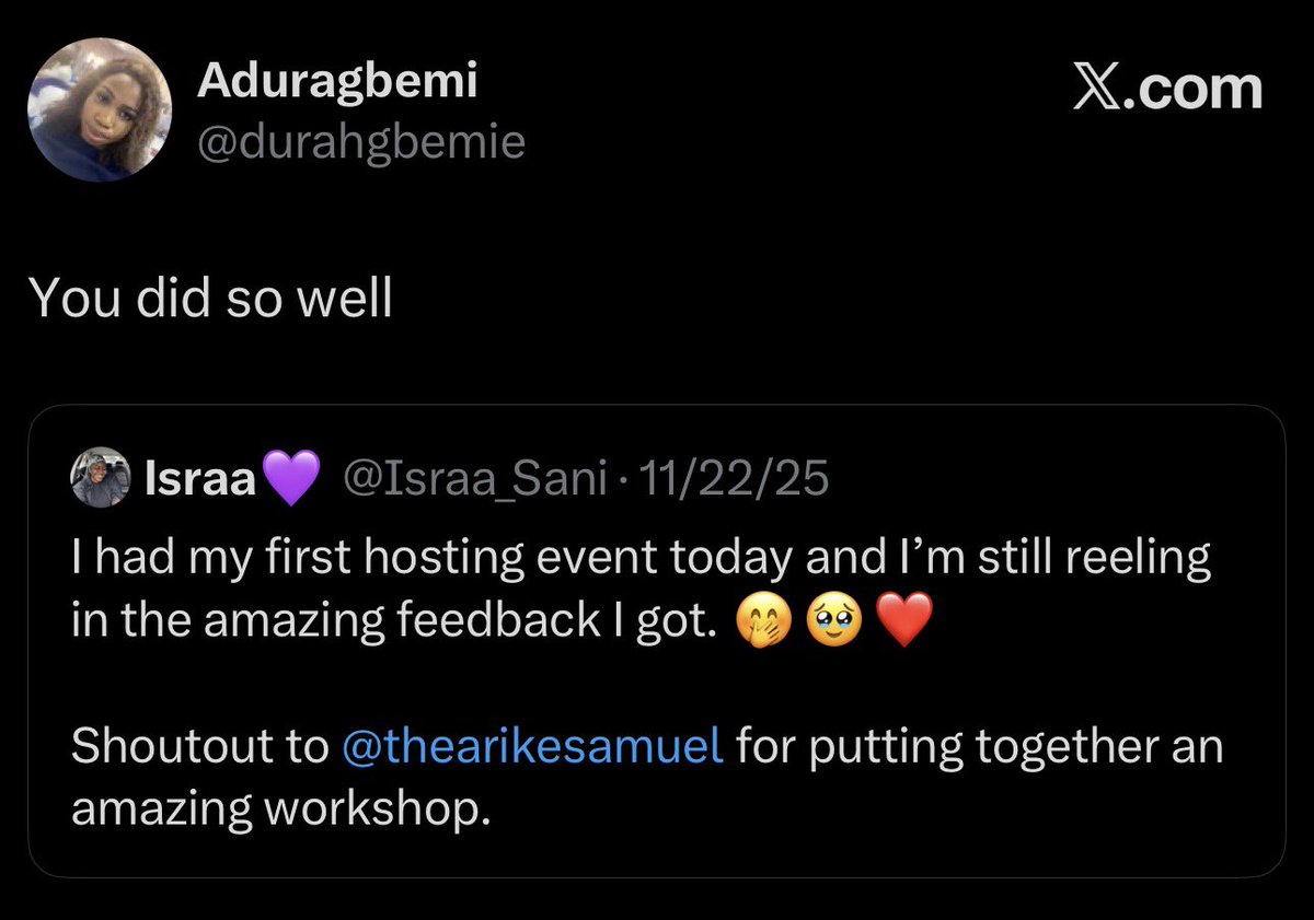 thearikesamuel's tweet image. Feedback from the previous Creators Workshop. Super excited to have @Israa_Sani this year.