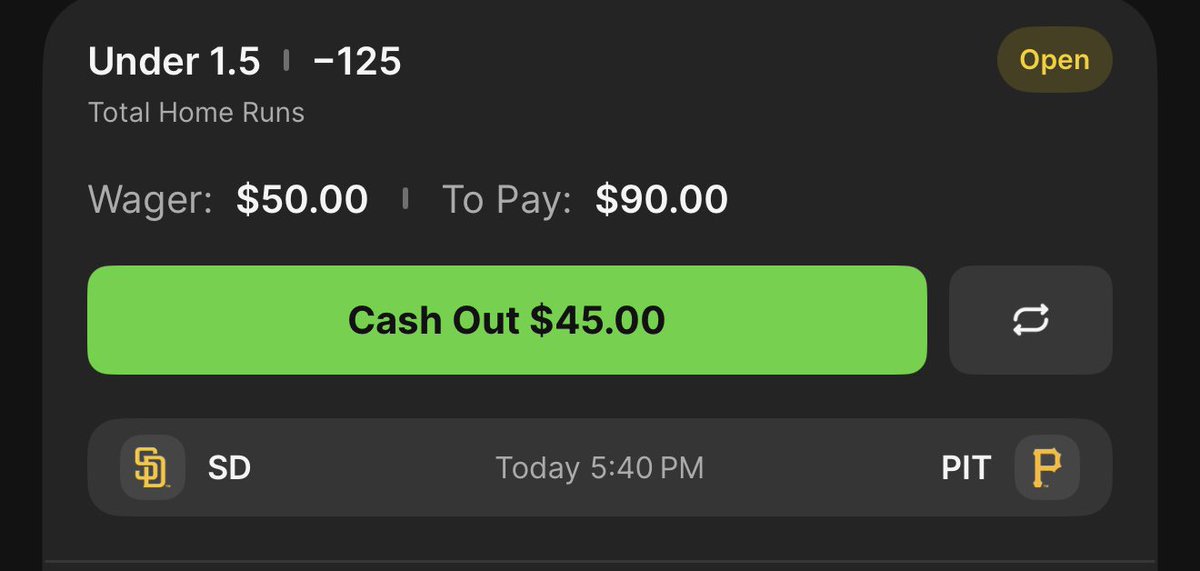 TheBrandBets's tweet photo. 🚨LADDER PLAY🚨

$50->$5000🪜

SD Padres vs PIT Pirates Under 1.5 Home Runs (-125)

This is the first bet of the ladder. Follow the Brand let’s turn $50 into $5000!!👨🏻‍🍳💸 https://t.co/qC06spFVEO