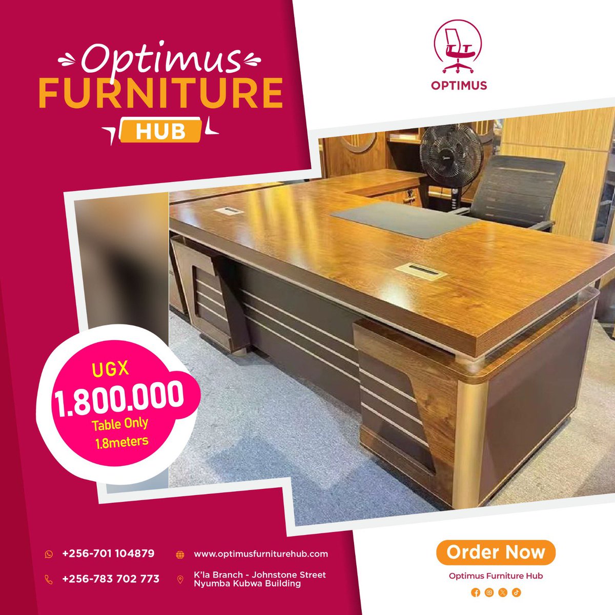 hub_optimus's tweet photo. With sufficient evidence, we can confirm that aesthetically pleasing office spaces instantly boost the moods of both workers and visitors. Remember workers in good moods tend to perform at way higher levels and to achieve such you need such tables in your space 😋. Come grab this from our stores. 

 https://t.co/0BrozDGIcU
#office #uganda #kampala #officefurniture #insta