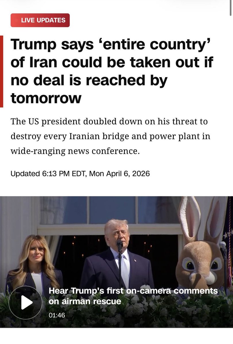 “President of Peace” threatens war crimes &amp; murder of 93 million people.