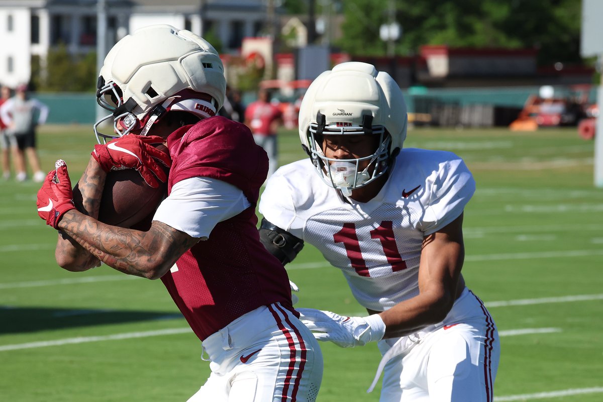 Charlie_Potter's tweet image. #Alabama freshmen Xavier Griffin (11), Jamarion Matthews (41), Corey Howard (32) and Rihyael Kelley at Tuesday's spring football practice.

Photo gallery from practice No. 11:

🔗 on3.com/teams/alabama-…