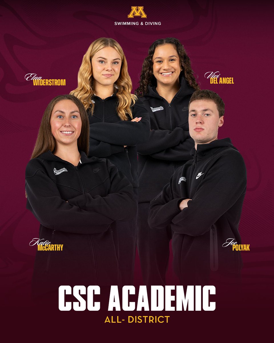 GopherSwimDive's tweet photo. Congrats to our @CollSportsComm Academic All-District Honorees!

#GSD🏊 | #SkiUMah〽️ https://t.co/Ookwn998We