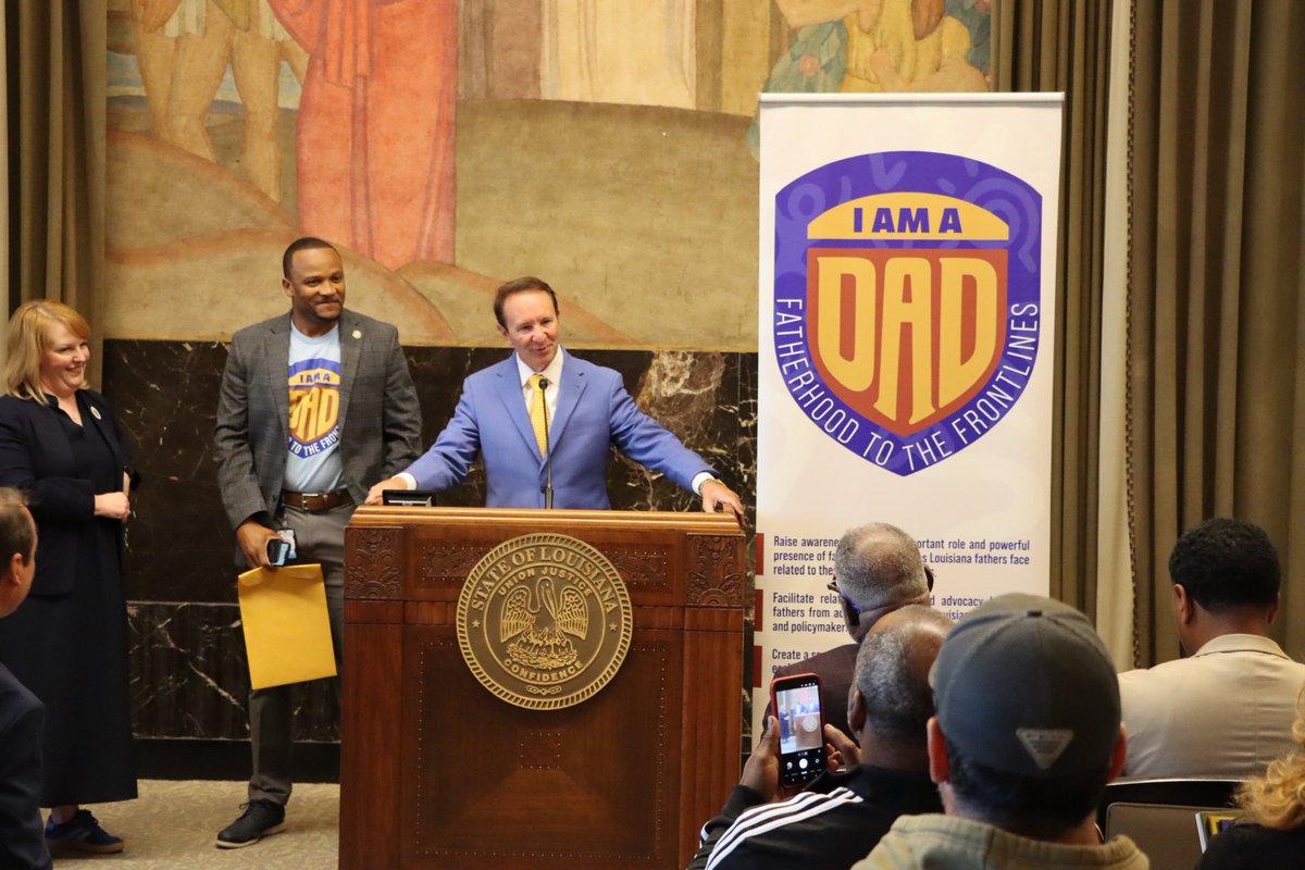 LAGovJeffLandry's tweet photo. Over the last 50 years society has turned its focus away from the family. In Louisiana, we are returning that focus!

Great to join Dad’s Day at the Capitol to discuss the important role fathers play in building a strong family unit. https://t.co/OkCGFxGwG5