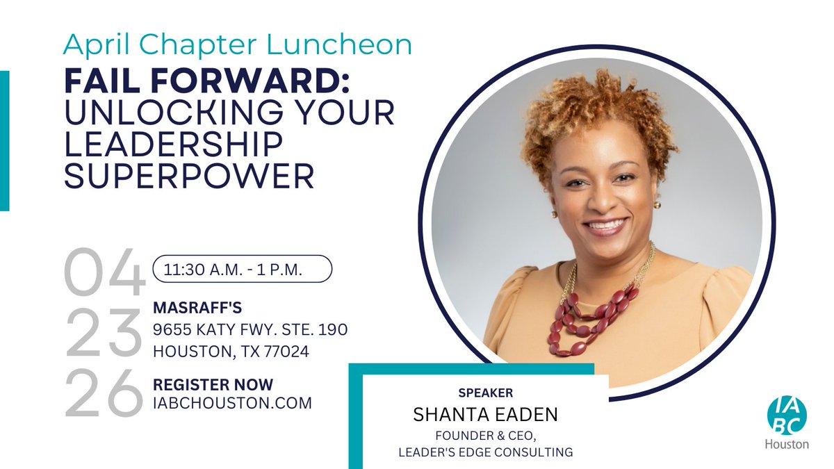 Don’t miss the highly anticipated luncheon with Shanta Eaden! 

You will:
✅ Learn how #leaders set the tone for a culture that embraces risk and resilience
✅ Discover how to turn failures into learning moments that drive #innovation
✅ And more

🎟️RSVP: buff.ly/YMkt0GR