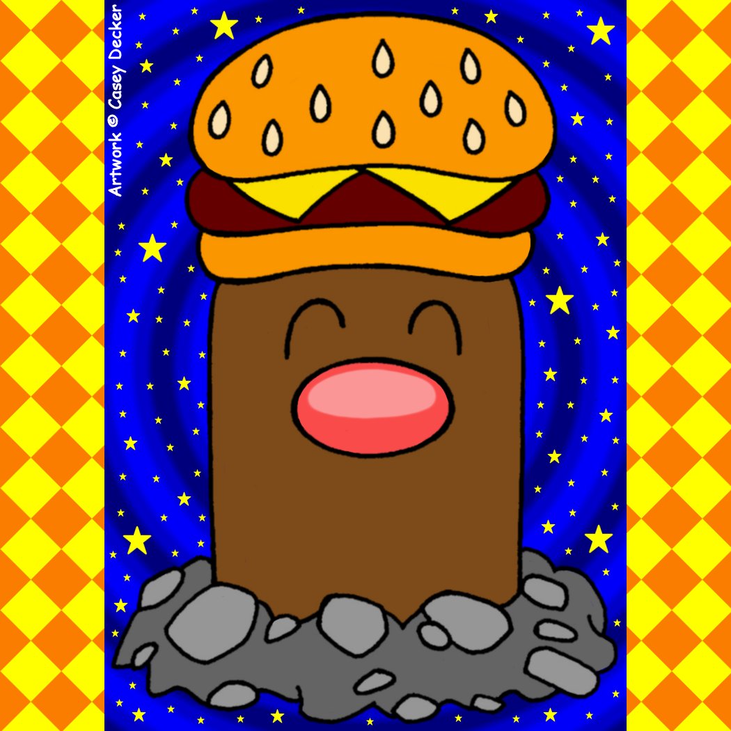 CoolCSD1986's tweet photo. Here is a picture that I did of Diglett from "Pokémon" wearing a cheeseburger hat, which I was in the mood for wanting to draw for fun after having such a cute idea on my mind recently. Enjoy! 😉❤️🤎🍔 #FanArt #Pokemon #Diglett #GroundType #Cheeseburger #Nintendo #OriginalStyle https://t.co/cWRhC8VEJR