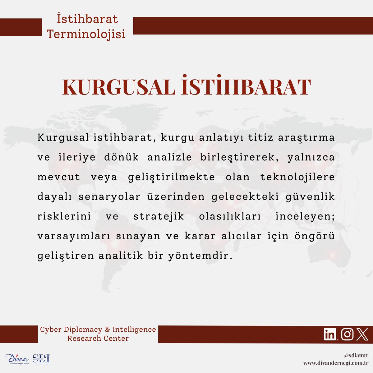 sdiam_tr's tweet photo. 📚 İstihbarat Terminolojisi serimizin sıradaki kelimesi 'Kurgusal İstihbarat'.
~
🔎 The next word in our series on Intelligence Terminology is 'Fictional Intelligence (FICINT)'.
#Kurgusalİstihbarat #FICINT #GhostFleet #DivanDernegi #sdiam https://t.co/y2x8lOOSdw