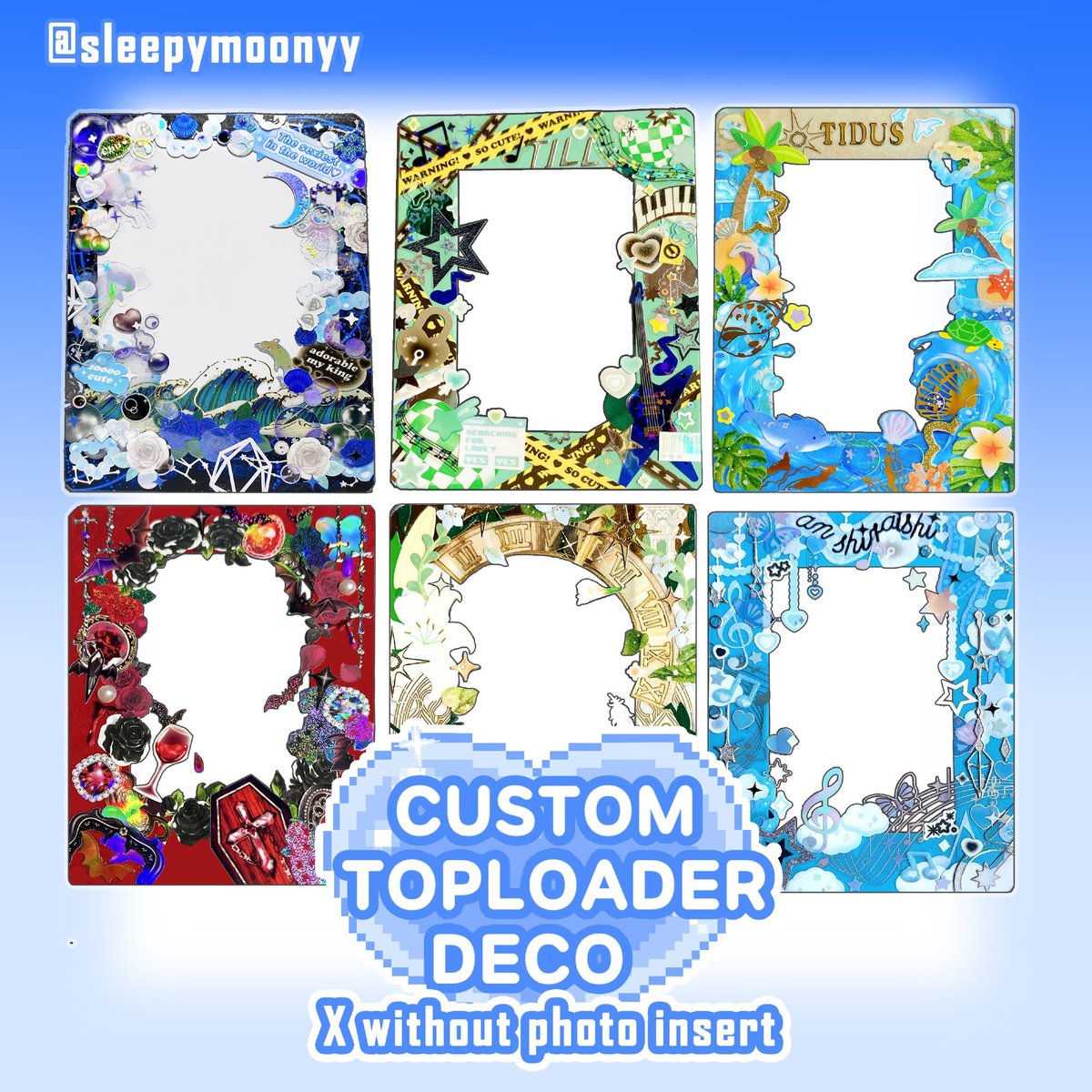 sleepymoony's tweet photo. ⭐️Custom Toploader Deco Art Commissions
Main: https://t.co/ga18MY0rmV
Order Form: https://t.co/IT9oQaH0g0
Etsy: https://t.co/QhAVKYjE1Q https://t.co/3kzwAmA0yL